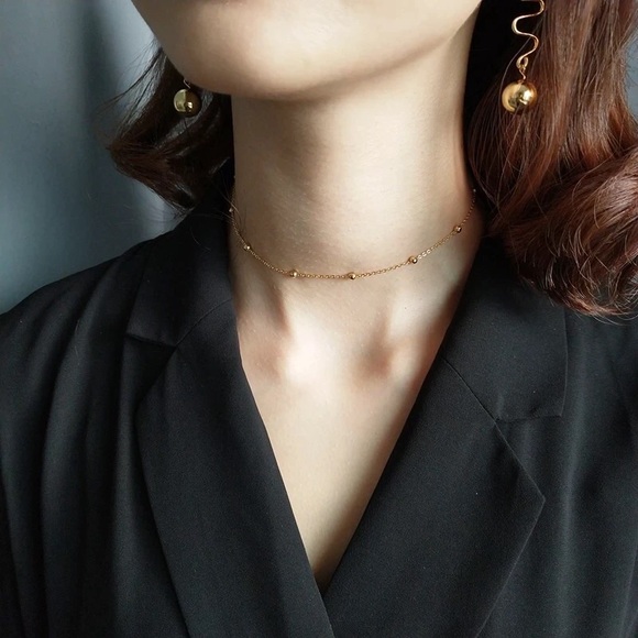 🎉 New Gold Plated Beaded Chain Choker adjustable Necklace - Picture 5 of 7